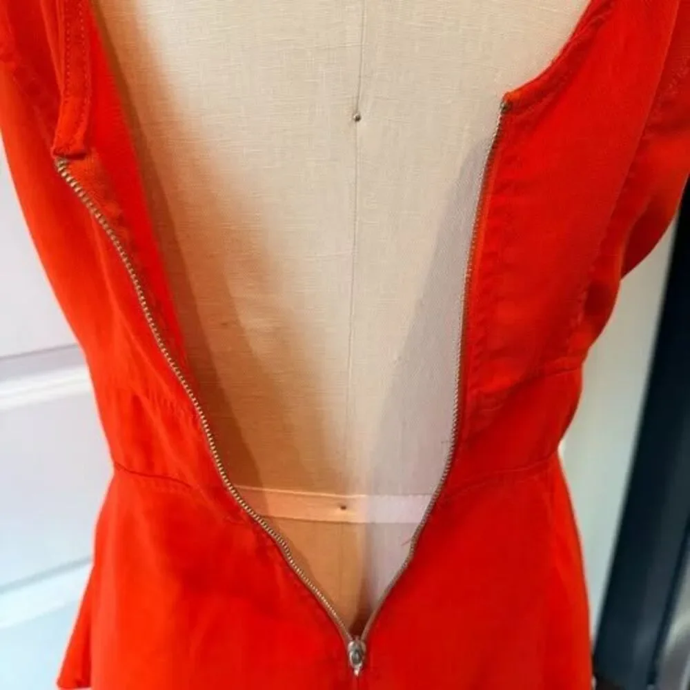 Orange Peplum Top Small Lattice Waist Cutout Flowy Tank - Picture 7 of 10